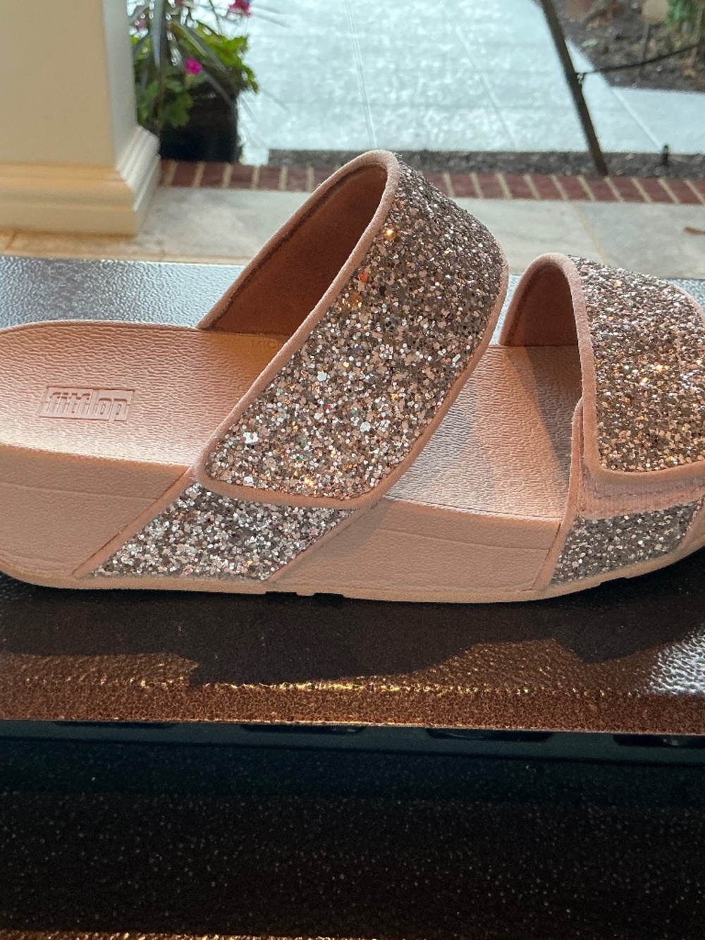 Fitflop Mina Glitter Mix Slides Coral Pink Size 7